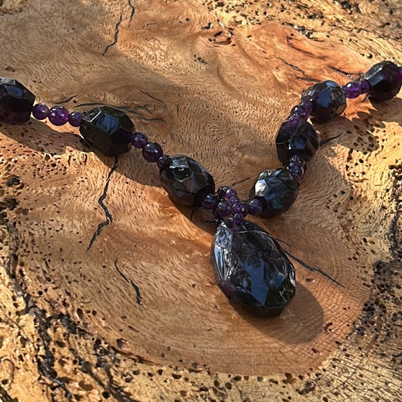 Amethyst Faceted Necklace Chunky Beaded Pendant 14K Clasp SF Statement Purple - Picture 11 of 11